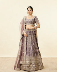 Mohey Women Mauve Purple Aari Embroidered Bridal Lehenga