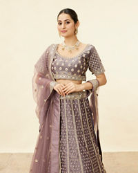 Mohey Women Mauve Purple Aari Embroidered Bridal Lehenga