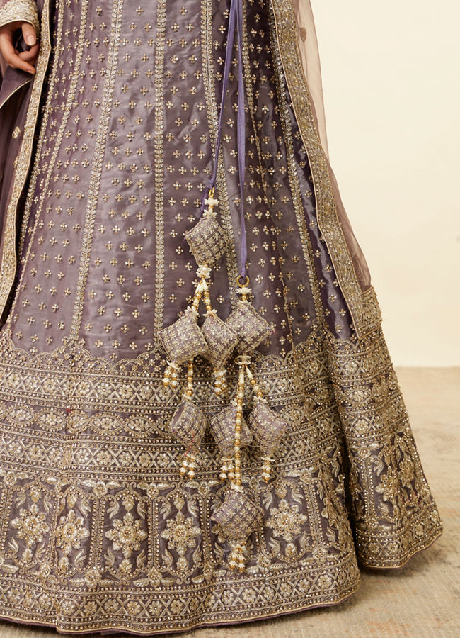 Mohey Women Mauve Purple Aari Embroidered Bridal Lehenga