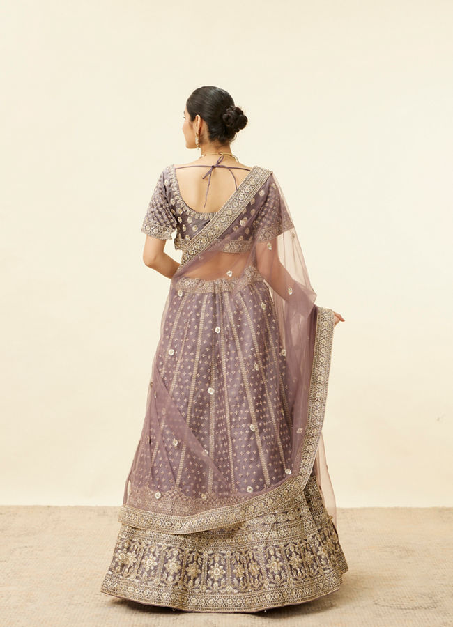 Mohey Women Mauve Purple Aari Embroidered Bridal Lehenga