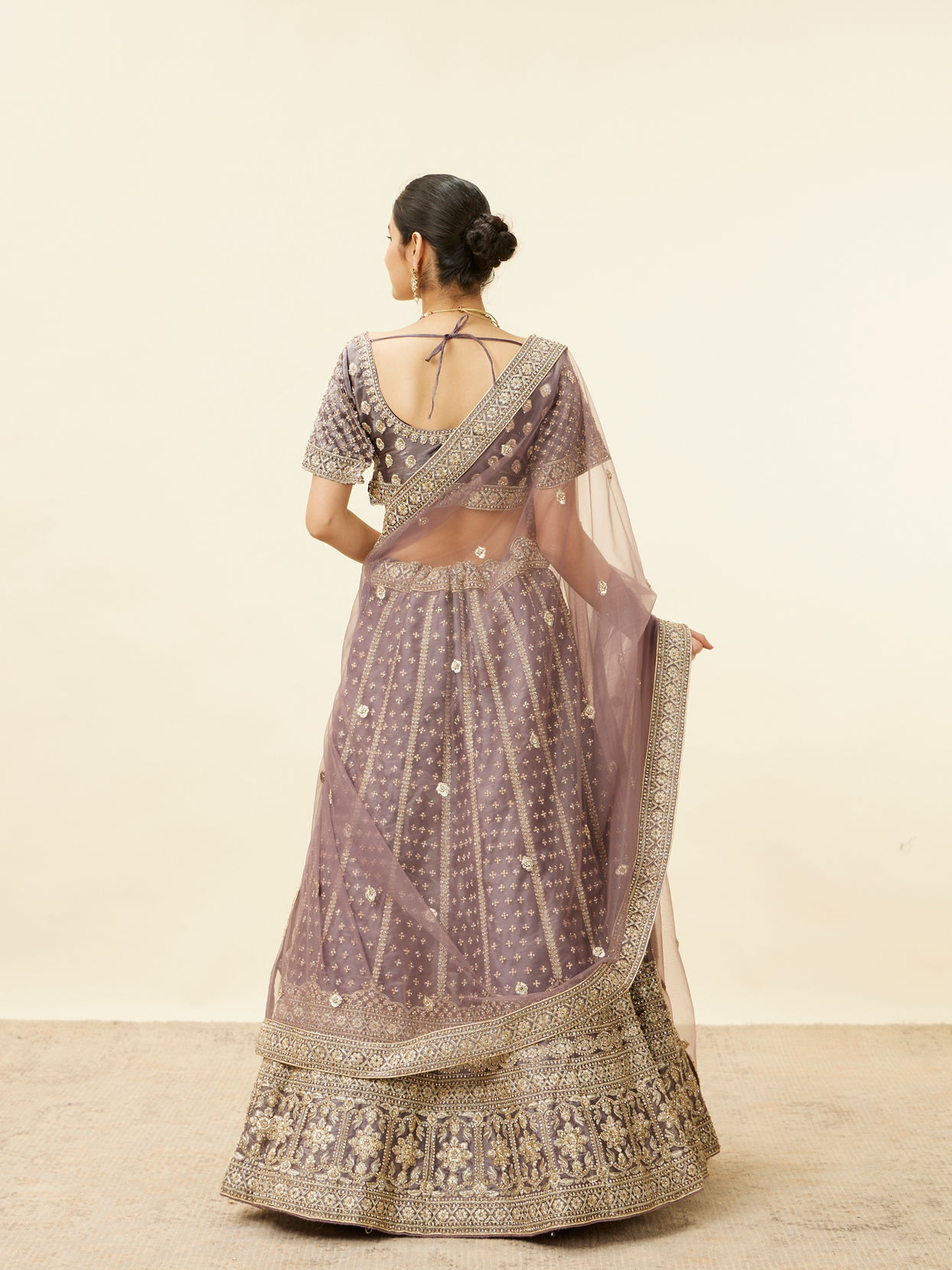 Mohey Women Mauve Purple Aari Embroidered Bridal Lehenga