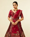 alt message - Mohey Women Maroon Floral Aari Embroidered Lehenga image number 1