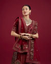 Mohey Women Maroon Floral Aari Embroidered Bridal Lehenga