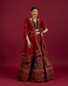 Mohey Women Dark Red Velvet Bridal Lehenga