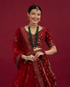 Mohey Women Dark Red Velvet Crop Top Bridal Lehenga image number 1