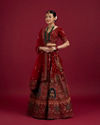 Mohey Women Dark Red Velvet Crop Top Bridal Lehenga image number 2