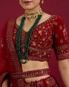 Mohey Women Dark Red Velvet Crop Top Bridal Lehenga image number 3