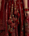 Mohey Women Dark Red Velvet Crop Top Bridal Lehenga image number 4