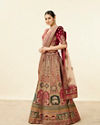 Mohey Women Rich Red Aari Embroidered Bridal Lehenga