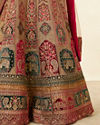 Mohey Women Rich Red Aari Embroidered Bridal Lehenga