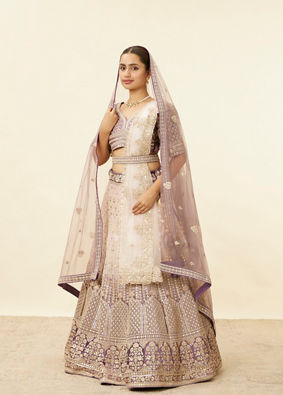 Mohey Women Deep Violet Aari Embroidered Bridal Lehenga image number 2