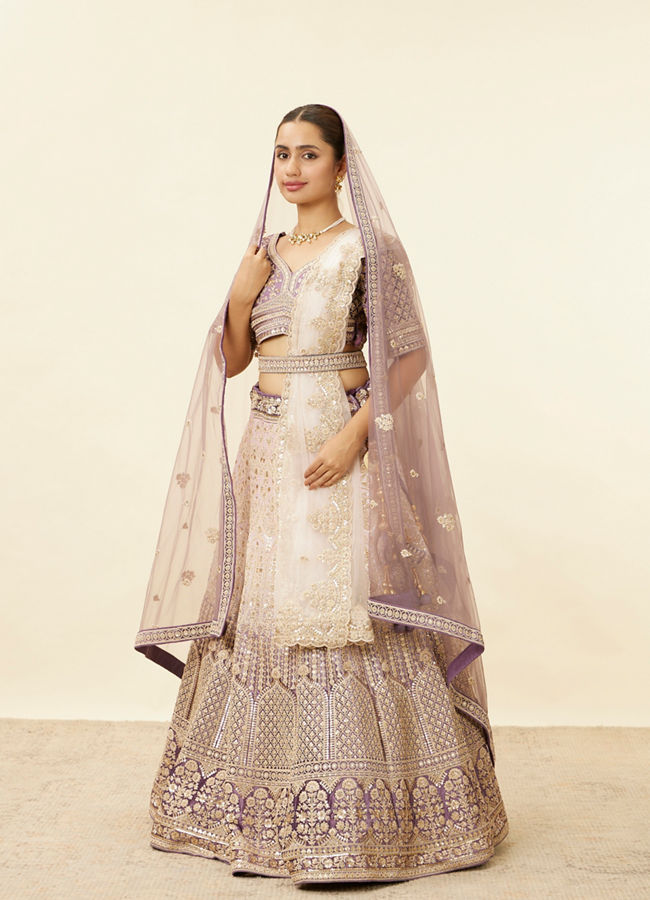 alt message - Mohey Women Deep Violet Aari Embroidered Lehenga image number 2