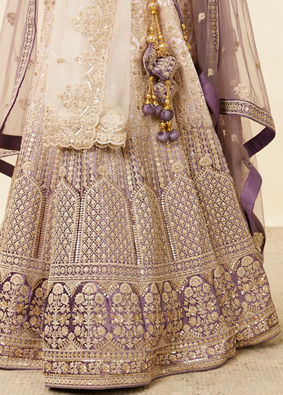 Mohey Women Deep Violet Aari Embroidered Bridal Lehenga image number 3