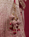 Mohey Women Coral And Light Pink Aari Embroidered Lehenga with Mirror Work