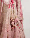 alt message - Mohey Women Coral Velvet Lehenga Euphoria image number 4