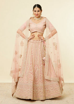 Mohey Women Light Pink Imperial Paisley Patterned Bridal Lehenga