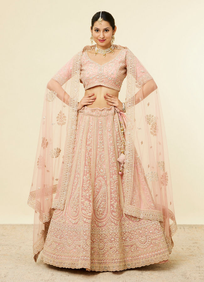 Mohey Women Light Pink Imperial Paisley Patterned Bridal Lehenga