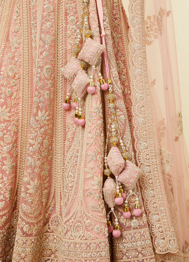 Mohey Women Light Pink Imperial Paisley Patterned Bridal Lehenga