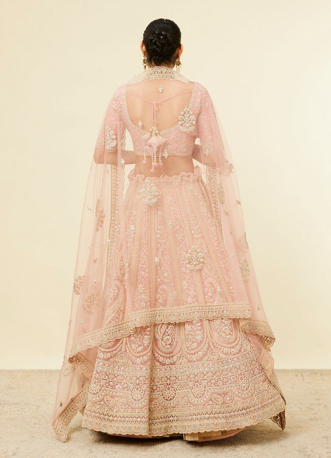 Mohey Women Light Pink Imperial Paisley Patterned Bridal Lehenga