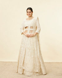 Mohey Women Daisy Cream Floral Embroidered Sequinned Bridal Lehenga