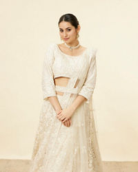 Mohey Women Daisy Cream Floral Embroidered Sequinned Bridal Lehenga