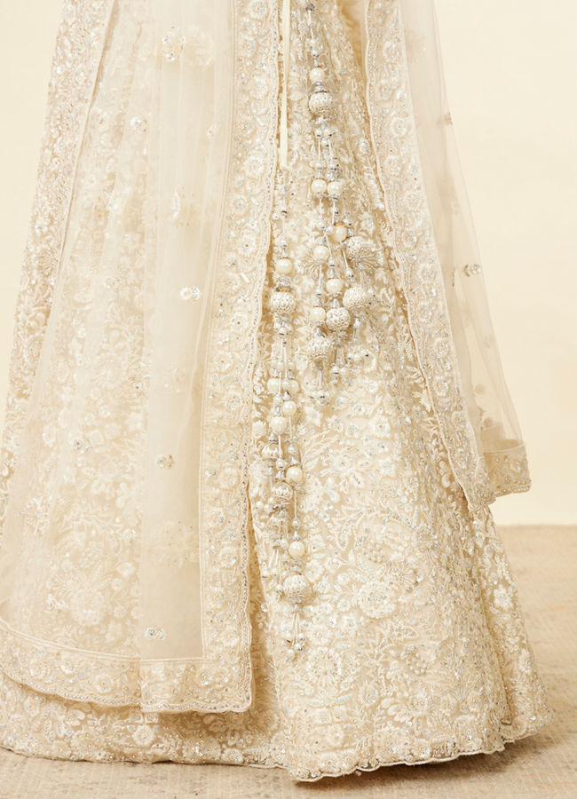 Mohey Women Daisy Cream Floral Embroidered Sequinned Bridal Lehenga