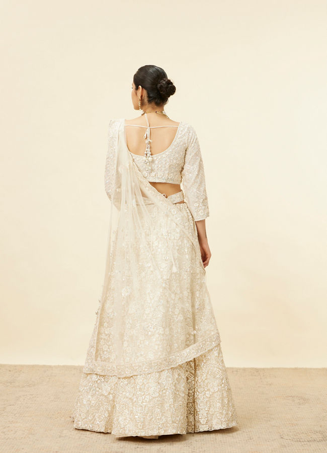 Mohey Women Daisy Cream Floral Embroidered Sequinned Bridal Lehenga