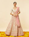 Mohey Women Rose Pink and Light Sea Green Embroidered Bridal Lehenga
