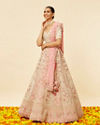 Mohey Women Rose Pink and Light Sea Green Embroidered Bridal Lehenga