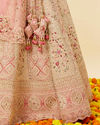 Mohey Women Rose Pink and Light Sea Green Embroidered Bridal Lehenga