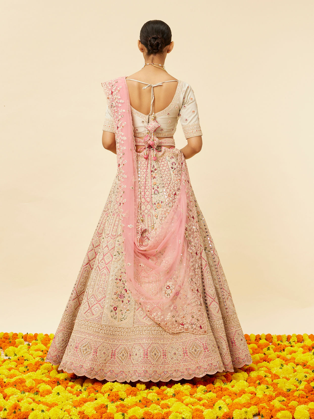 Mohey Women Rose Pink and Light Sea Green Embroidered Bridal Lehenga