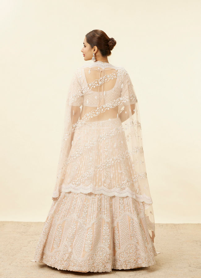 alt message - Mohey Women Peach Fuzz Sequin and Bead Work Lehenga image number 4