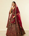Mohey Women Maroon Paisley Floral Embroidered Bridal Lehenga