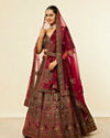 alt message - Mohey Women Maroon Paisley Floral Embroidered Bridal Lehenga image number 2