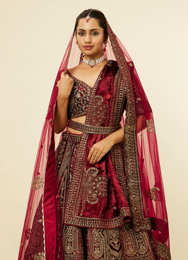 Buy Maroon Paisley Floral Embroidered Bridal Lehenga Online in India Mohey Lehenga for Women