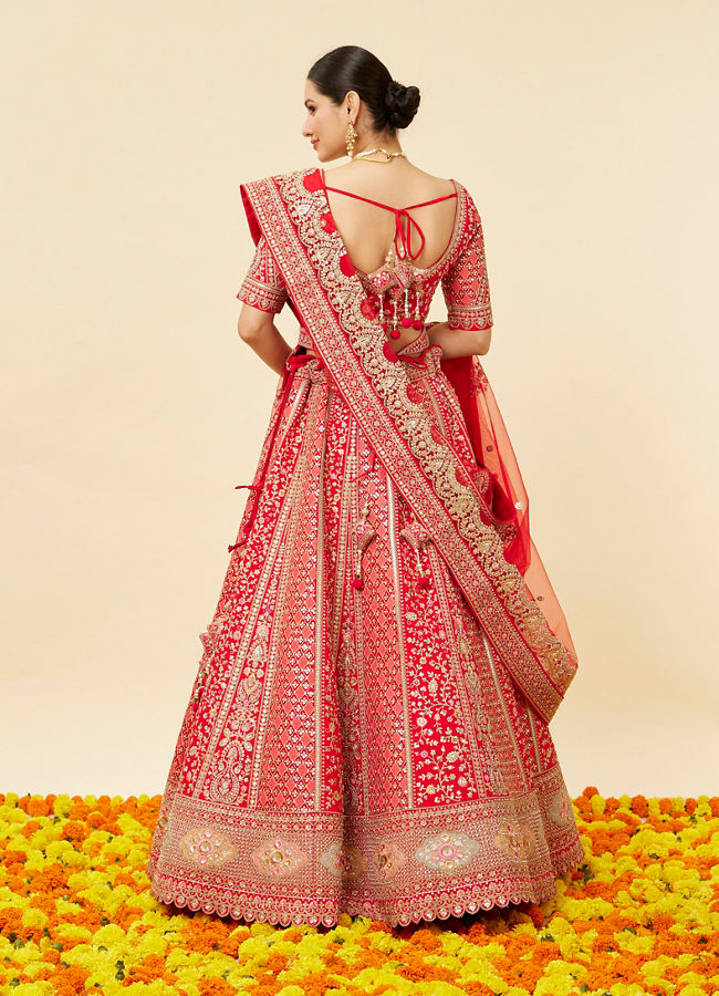 Bridal lehenga in deals tomato red colour