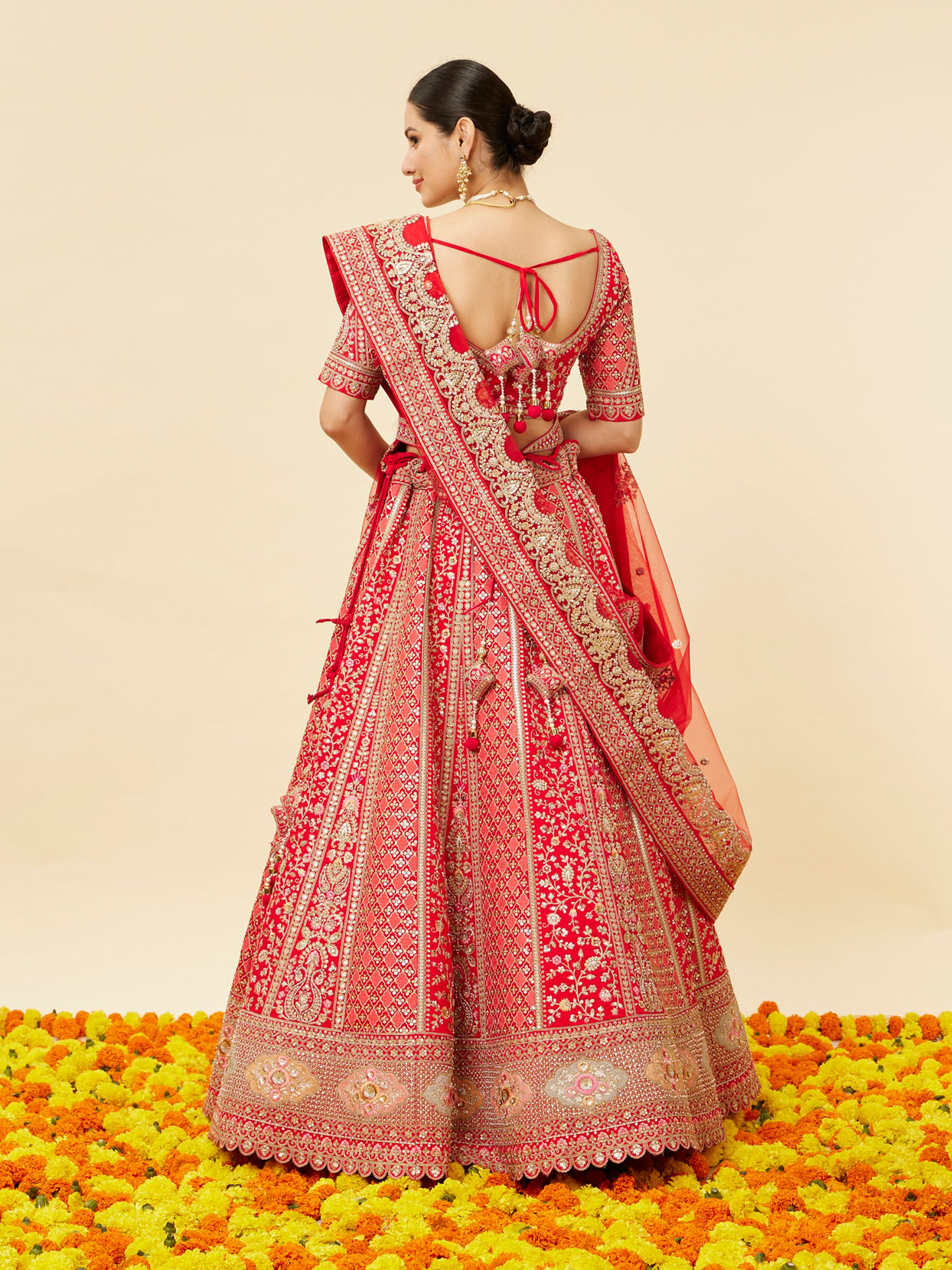 Tomato red 2024 bridal lehenga