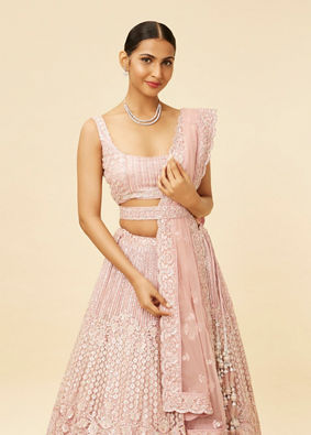 Blush Pink Rhinestone and Sitara Embroidered Bridal Lehenga image number 1