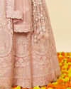 Mohey Women Blush Pink Rhinestone and Sitara Embroidered Bridal Lehenga