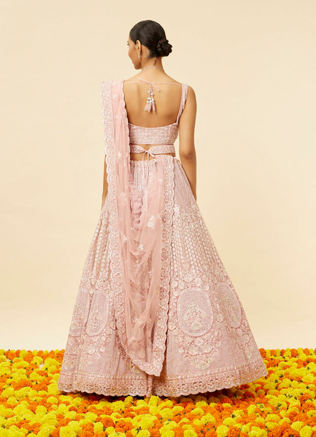 Mohey Women Blush Pink Rhinestone and Sitara Embroidered Bridal Lehenga