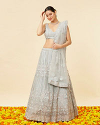 Mohey Women Powder Blue Rhinestone and Sitara Embroidered Bridal Lehenga