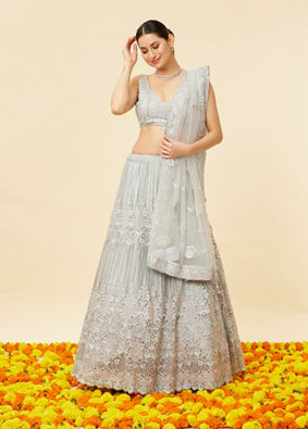 Mohey Women Powder Blue Rhinestone and Sitara Embroidered Bridal Lehenga image number 0