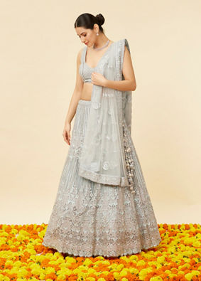 Mohey Women Powder Blue Rhinestone and Sitara Embroidered Bridal Lehenga image number 2