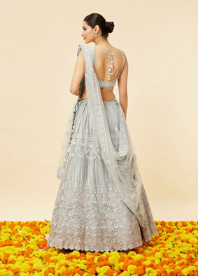 Mohey Women Powder Blue Rhinestone and Sitara Embroidered Bridal Lehenga image number 4