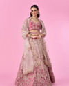 Mohey Women Coral Pink Bel Buti Embroidered Bridal Lehenga