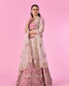 Mohey Women Coral Pink Bel Buti Embroidered Bridal Lehenga