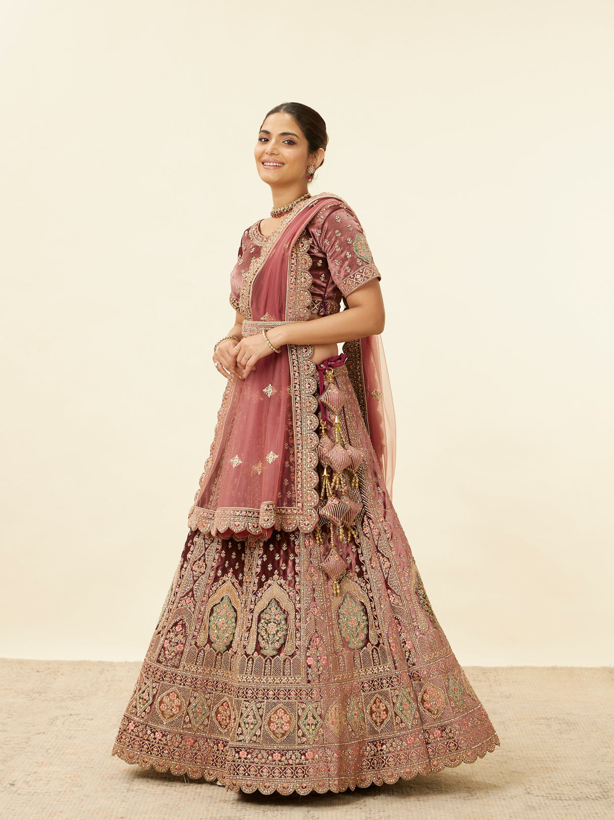 Mohey Women Deep Mahogany Brown Aari Embroidered Bridal Lehenga