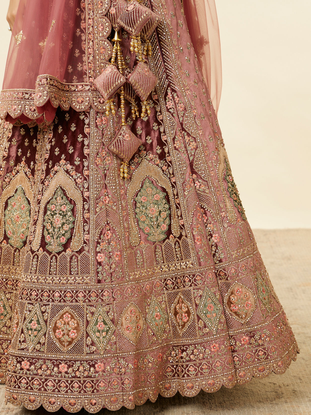 Mohey Women Deep Mahogany Brown Aari Embroidered Bridal Lehenga