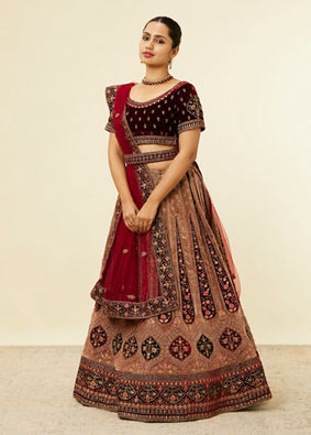 Mohey Women Fawn Bel Buti Patterned Bridal Lehenga image number 2