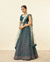 alt message - Mohey Women Teal Blue Harlequin Pattern Moti Work Lehenga image number 2